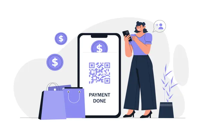 Girl Making Online Payment with Phone Flat 2D Illustration
